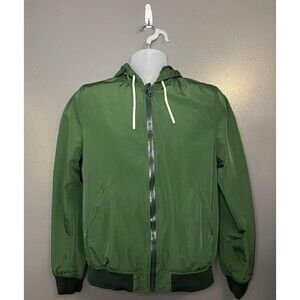 H&M L.O.G.G. Jacket Mens Small Green Hooded Windbreaker Lightweight Lined